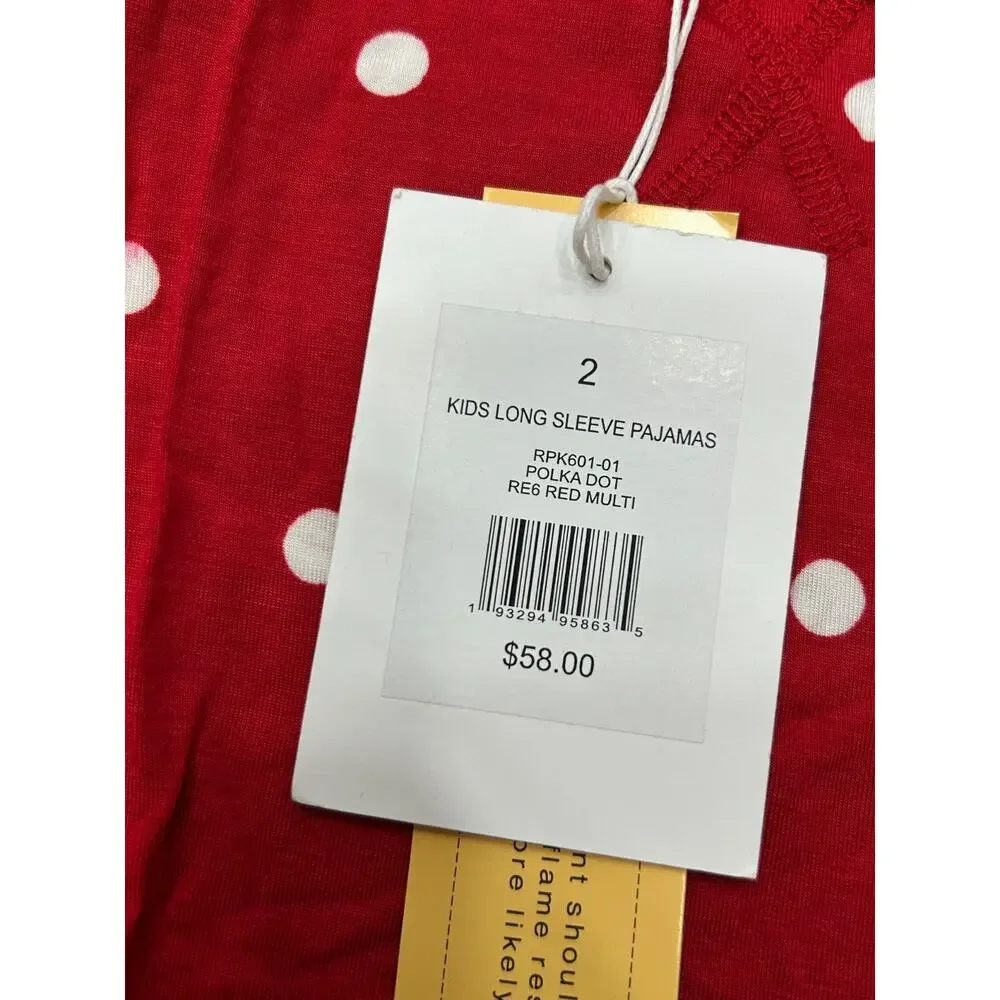 NWT Rachel‎ Parcell Kids Red Multicolor Polka Dot Long Sleeve Pajamas Set Size 2